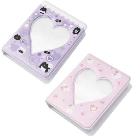 CYNOSURETECH 2 Pieces Of Cute Mini Photo Albums, 3-Inch Photo Card Holder, Card Collection Holder, Portable Loose-Leaf Photo Holder, 40 Pocket Mini Photo Albums