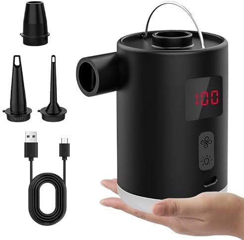PRITOK Electric Pump for Inflatables: Mini Air Pump with 3 Nozzles, 4000mAh Paddling Pool Pump, Portable Air Pump for Air Mattresses, Inflatable Boat, Camping, Rechargeable(66 x 72 x 103 mm)