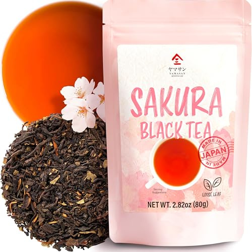 YAMASAN KYOTO UJI Japanischer Sakura-Schwarztee, loser Blatt-Tee, eine wohlschmeckende Mischung aus Schwarztee und Sakura-Blättern, ohne Zusatzstoffe, Tee auf Pflanzenbasis (80 g)