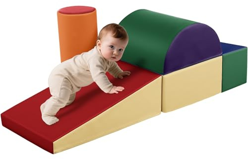 Wilwolfer Indoor Soft Play Equipment for Toddlers: 5 PCS PU Leather Baby Soft Play Set for Climbing and Crawling - Foam Blocks Toys Cylinder Set for Kids Motor Development