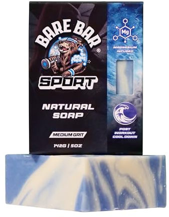 Workout Cool Down Soap, Bare Bar sport natural mens soap bar, magnesium infused epsom salts, sports bar, body wash, natural shower gel alternative, Ultra-Refreshing Recovery Soap for Post-Workout