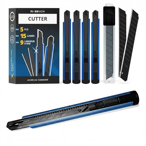 FixedNow 5 x 9 mm skärkniv med 15 x brutna blad | Tillverkad av extra vasst japanskt kolstål | För hemmafixare, hantverkare, hobbyister | Professionell mattkniv, kniv