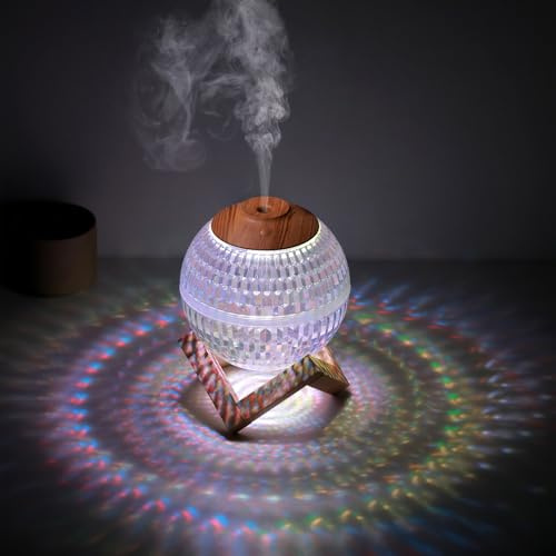 AVEKI Humidifiers for Bedroom, Crystal Ball Top Fill 350ml Cool Mist Humidifier with RGB Nightlight, Auto-Shut Off & 6H Quiet Run Air Humidifiers for Bedroom, Home, Baby, Plants, Office (Wood Grain)