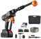 Idropulitrice portatile a batteria ad alta pressione, 100 bar, idropulitrice portatile con 2 batterie, 48 V, senza fili, con ugello multifunzione 6 in 1, tubo da 5 m