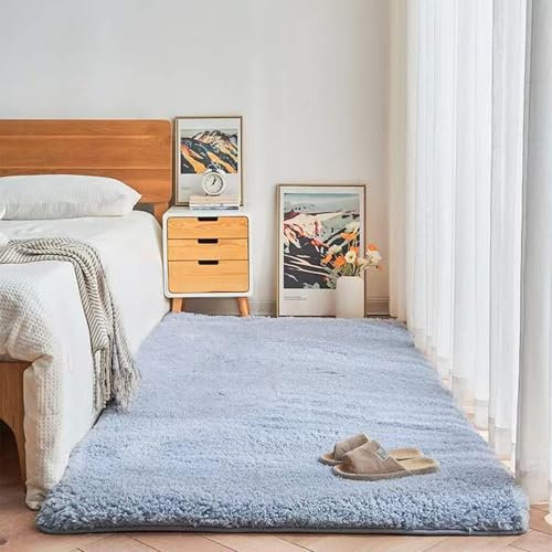 Alfombra grande de lana de oveja antideslizante y lavable para sala de estar, dormitorio y salón, alfombra moderna y suave en color beige, tamaño: 100 x 180 cm