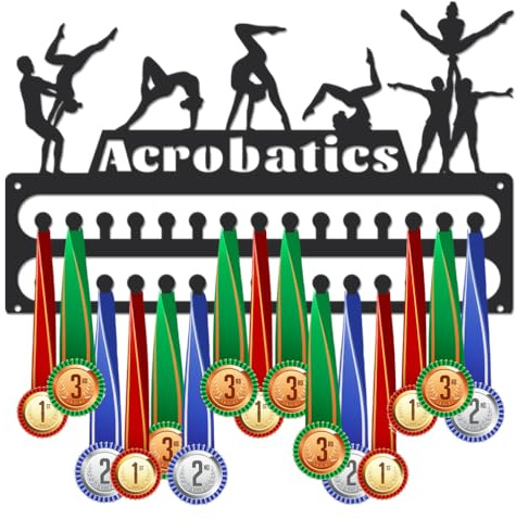 SUPERDANT Multi Man Akrobatik Medaillenhalter Für Mehrere Personen Akrobatik Medaillen Aufbewahrung Auszeichnungen Medaillen Aufhänger Wandhalterung 30 Haken Schwarzes Geschenke für Sportler Kinder