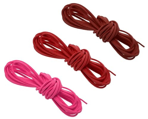 PATIKIL Cordino in Pelle Finta Scamosciata, 3 Rotoli 3mm x 5 ft, Strisce Cordoncino in Pelle Piatto Sintetica per Collane Bracciali Gioielli Perline DIY Artigianato, Rosso Scuro/Rosso/Rosa