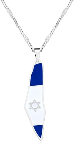 Zircobic Collier Israël argenté, pendentif étoile de David avec drapeau, bijou symbolique juif en acier inoxydable