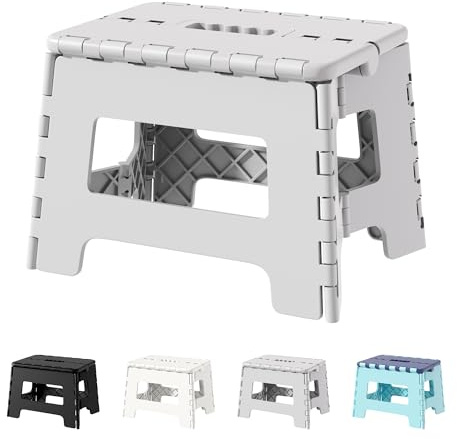 Cetomo 8.5 Inch Folding Step Stool, Plastic Durable Stool, Foldable Kitchen Stool for Adult, Portable Seat for Bedroom, Shelf, Heavy Duty, Gray, 1 Pack