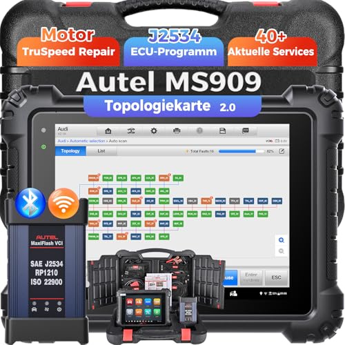 Autel MaxiSYS MS909 Diagnosegerät Auto, Intelligente KFZ Diagnosegerät | Up von Elite II PRO MS908S PRO II, Topologie 2.0, J2534 ECU-Programmierung, 40+Dienst 3000+ Aktiver Test, CAN FD DoIP