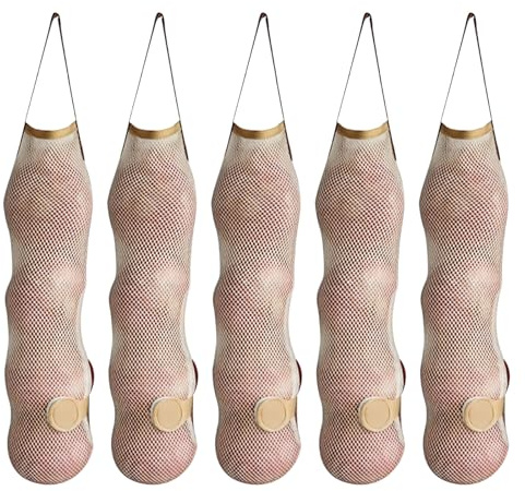 Nzexlyva 5 sacchetti in rete per prodotti a rete, per cipolle, riutilizzabili, lavabili, per cucina, frigorifero, patate, aglio, verdura e frutta (marrone)