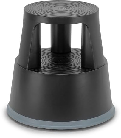 Marchepied Tabouret Mobile à roulettes avec Blocage Automatique – 2 marches antidérapantes Hauteur 43 cm, Plastique renforcé incassable, Charge 150 kg, Noir Certifié TUV - GS