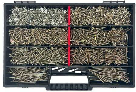 FRACKMANN Jeu de vis 1900 pièces, avec embouts TX et coffret d'assortiment, vis Torx 3 x 12, 3 x 50, assortiment de vis à bois, pour l'aménagement intérieur et la construction de meubles