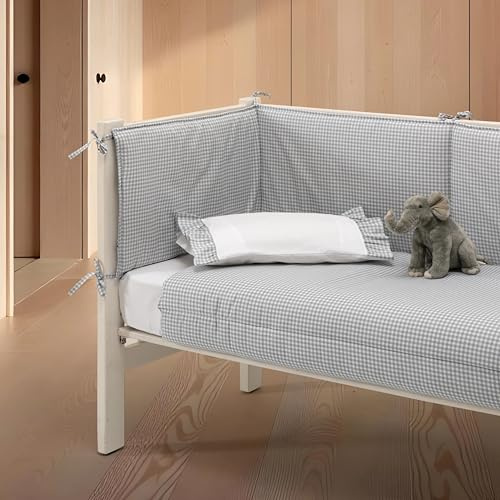 Casa da Laura - Edredón Cuna Vichy Gris - Maxi Cuna de 70 x 140 cm - 100% Algodón - 300 gr./m2 - Estampado Cuadrado de Vichy - Fabricado en Portugal