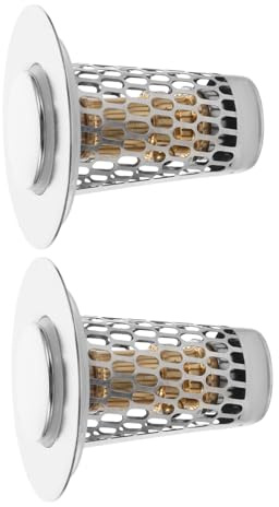 jojofuny 2pcs Stainless Steel Bathroom Sink Drain Pop-up Stopper with Hair Catcher Filter, Anti-Clogging Basin Drain Strainer for Kitchen and Washroom Use