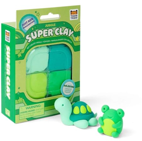 Tiger Tribe Super Clay Jungle | Green Coloured Air Dry Modelling Kit for Kids | Craft Set & Tools for 4+ Year Old Children | Art Gifts for Boys & Girls | Creative Activities for Imaginative Play