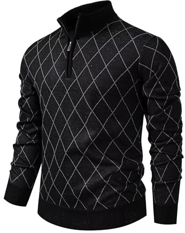 Shuanghao Jersey Suéteres para Hombre con Cremallera 1/4 Sudadera Sweater de Punto sin Capucha Suéter de Trabajo Vestir Ropa Fino Cálido Otoño Invierno Camiseta Pullover para Hombres Gris Negro M