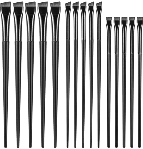 Shimmeroo 15 Pack Eyeliner Brush Set - Angled Eyebrow Eyeliner & Flat Ultra Thin Eyeshadow Brush, Fine Slanted Eye Makeup Applicator Brushes for Precise Makeup Application