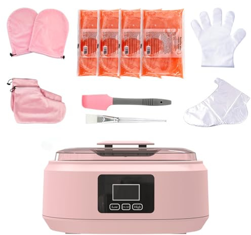 Chauffe-cire de paraffine, kit tout en un, contrôle précis de la température, hydratant et exfoliant, idéal pour les bains de paraffine à domicile pink