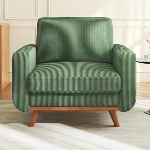 Vesgantti Large Accent Chair Green, Comfy Corduroy Single Sofa Seat with Spring Cushion, Upholstered Armchair with Deep Seat, Reading Chair for Adults, Modern Sofa for Living Room, Bedroom