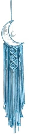 Atrapasueños de Luna con Borla, atrapasueños macramé for niña, decoración del hogar for Colgar en la Pared Atrapa Sueños(Blue)