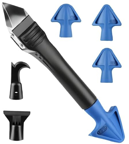 5 in 1 Caulking Tool,Silicone & Grout Remover Scraper with Metal Handle Set,Multi-Function Caulk Remover Tool and Silicone Scraper Removal Kit for Bathroom, Window, Sink,Tile and Frame Joints,Kitchen