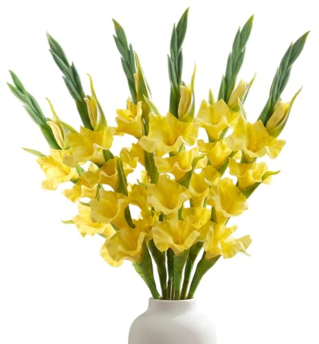 Wilafury 6 st konstgjorda blommor i gladiolus, 56 cm, realistiska fuskblomstjälkar för vasarrangemang, verklighetstrogen blomdekor för hem, bröllop och evenemang, gul