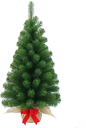 artplants.de Mini Weihnachtsbaum WARSCHAU, grün, Jutesack, 90cm, Ø 50cm - Künstlicher Christbaum