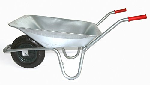 Schubkarre 85 Liter bis Belastbarkeit 250 kg, verzinkt (Gartenkarre Bauschubkarre Baukarre Gartenschubkarre für Baustelle, Stall, Garten, Laub, Bauschutt)