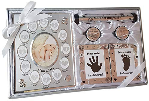 Kamelio Babyset mit Bilderrahmen Fußabdruck Handabdruck und 2 Döschen für die ersten Haare und Milchzähne