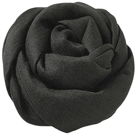 YOBOKO Supergroßer Leinenschal für Damen Langer Wickelschal für Draußen Strand Reisen Baumwollschal Reine Farbe Wunderschöner Leinen-Baumwollschal 185 x 130 cm (Schwarz)