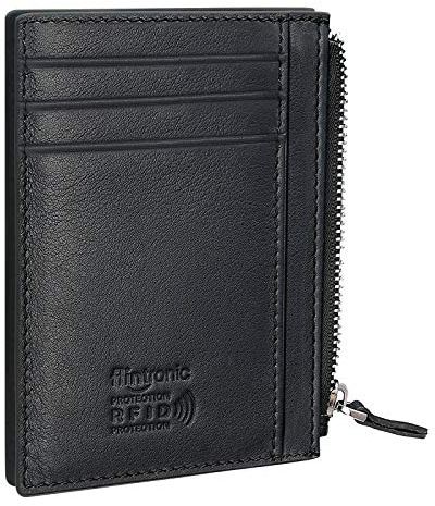 flintronic Kreditkartenetui, RFID-blockierend, echtes Leder, Kartenhalter, Diebstahlschutz (1 Reißverschlussfach, 6 Kartenfächer und 1 Ausweis-/Fotofenster), schmale Tasche für Damen und Herren, #2