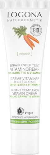 Bio Strahlender Teint Vitamincreme von LOGONA Naturkosmetik für trockene bis sehr trockene Haut mit Bio-Karotte & Vitamin F, intensiv pflegend & Strahlender teint, Natürlich & Vegan, 30 ml