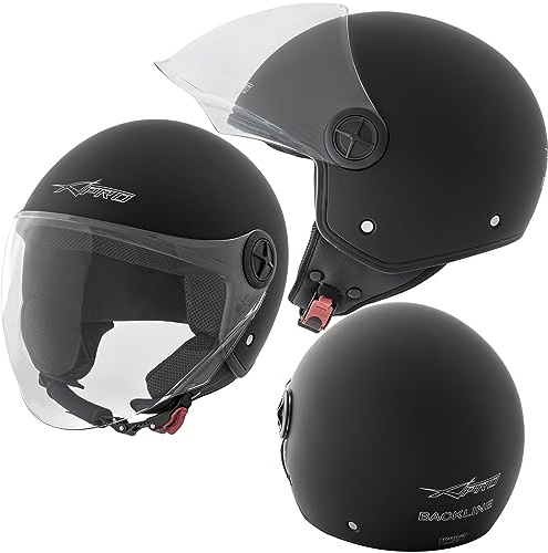 Casque Jet Moto Scooter Quad avec Visiere ECE 22 A-Pro Noir Mat M