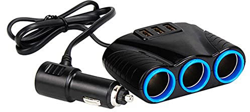 I47C KFZ Zigarettenanzünder Verteiler 12/24V 120W – 3-Fach Auto Ladegerät Adapter mit 3 USB Ports, LED Mehrfach Steckdose Splitter, Kabellänge 65 cm