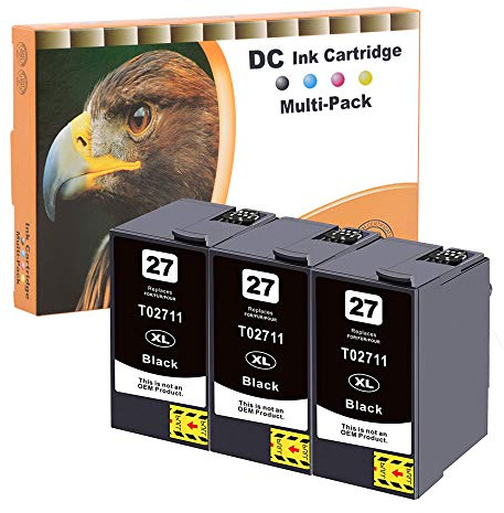 D&C 3X Schwarz Druckerpatronen Kompatibel für Epson 27XL 27 BK für Epson Workforce DTWF WF-7710DWF WF-7715DWF WF-7720DTWF WF-3600 Series WF-3620DWF WF-3620WF WF-3640DTWF WF-7110DTW WF-7210DTW