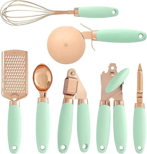 ROYALTEC 7 Pc Kitchen Set Copper Coated Stainless Steel Utensils (Mint)
