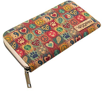 Veggees ® Veganes Portemonnaie aus Kork, Peacie, Groß, Tierschutz Umweltschutz, Zero Waste, Münzfach, RFID-Schutz Geldbörse für Damen, Portmonee, nachhaltig