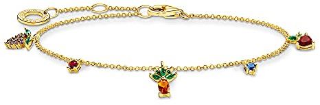 THOMAS SABO Damen Armband mit Bunten Früchten 925er Sterlingsilber 750er Gelbgold Vergoldung mit Zirkonia, A2026-488-7-L19V