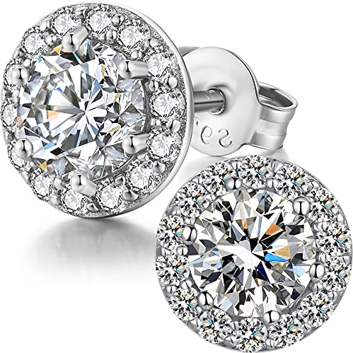 Miaofu 18K WeißGold Vergoldet Simuliert Diamant Ohrringe FüR Frauen Männer, S925 Sterling Silber Ohrringe Halo
