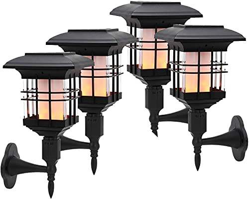 Taylor & Brown Solar Wall Lights, 4 Pack 51 LED Torch with Flickering Flame Waterproof Outdoor Solar Lantern Lamp for Garden, Landscape, Halloween Pathway, Patio, Balcony Deck Yard (4 Pack)