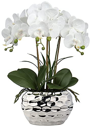 Kunstpflanze Orchideen Künstliche Deko Blumen Kunstblumen Wie Echt Mit Real-Touch Blüten im Keramiktopf Tischdeko Fensterbank Deko, Höhe 44 cm, Weiß