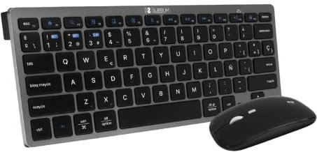 SUBBLIM Teclado Con Ratón Bluetooth + 2.4G Combo Multidispositivo Compacto Gris Negro Combo Multidispositivo Diseño Ergo Y Silecioso Control De Funciones