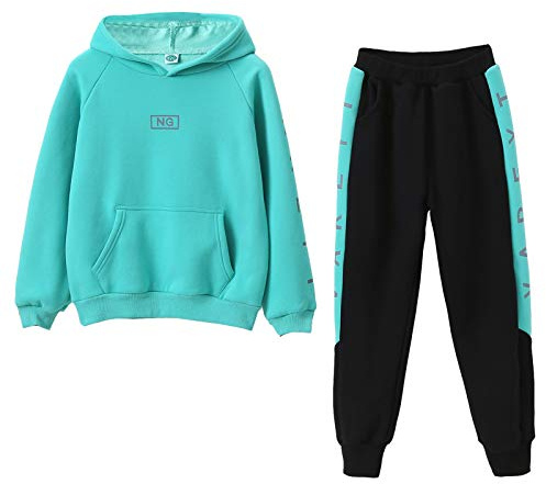 Amur Leopard Survêtement Enfant Fille Costume Jogging de 2 Pièces Sweat à Capuche + Pantalons Jogging Ensemble de Sport de Loisirs Automne, Vert, 150/11-12 Ans