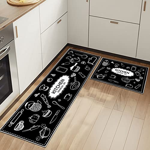 Set di 2 tappeti da cucina antifatica, tappetini da cucina per la decorazione della casa e l'ufficio, impermeabili, antiscivolo, tappetini da cucina comodi (Utensili Da Cucina C, 43x75+43x150cm)