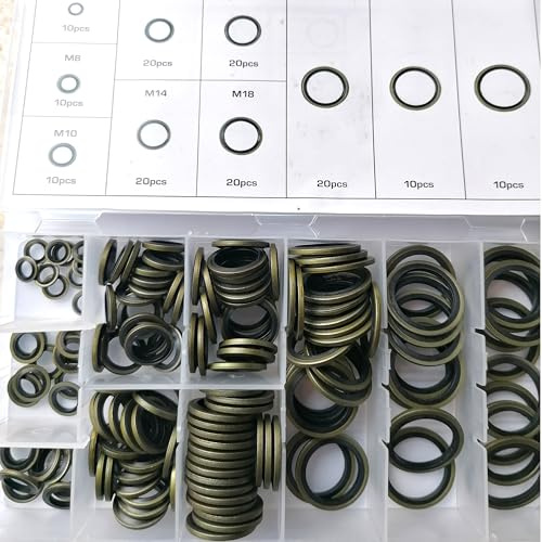 SIO Arandelas de Goma Metal Metaloplásticas Surtido 150 Piezas – Junta Estanqueidad NBR Galvanizadas M6-M24 – Arandelas Sellado Aceite Agua para Moto, Coche, Hidráulica y Maquinaria - Metal + Goma