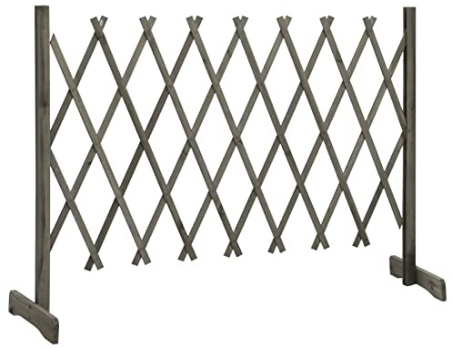 Keketa Ausziehbarer Gartenzaun, Ausziehbarer Freistehender Holzgitterzaun Gartenzaun, Outdoor Border Barriere Trennwand Pflanze Kletterstütze Grau 150x80cm Massives Kaminholz