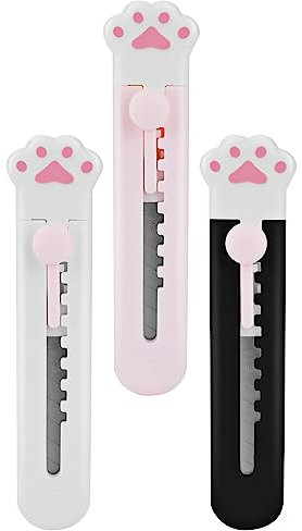 Abeillo Lot de 3 cutters - Petit couteau utilitaire - Mini couteau utilitaire - Portable - Mini cutter universel rétractable - Couteau de papeterie pour carton, papier, boîte