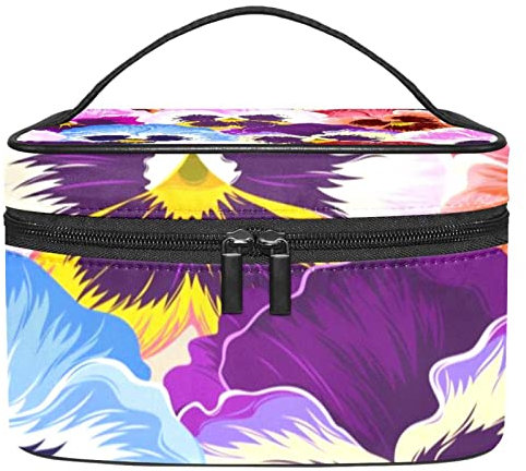 Tragbare Make-up-Tasche, Reise-Kosmetiktaschen für Frauen und Mädchen, mit Reißverschluss, Organizer, bunte Stiefmütterchen, Blumen, Mehrfarbig, 22.5x15x13.8cm/8.9x5.9x5.4in