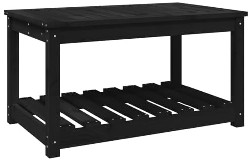 Makastle Gartentisch Kaffeetisch Terrassentisch Beistelltisch Couchtisch Balkontisch Loungetisch mit Ablage, Garten Tisch für Indoors/Outdoors, Schwarz 82,5x50,5x45 cm Massivholz Kiefer